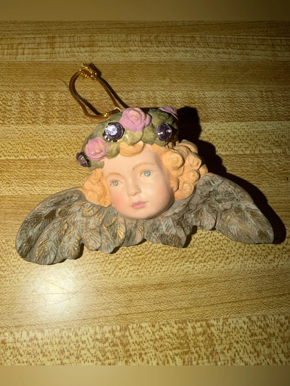 Vintage Angel Cherub Ornament with Pink Floral‎ Crown Christmas tree holiday